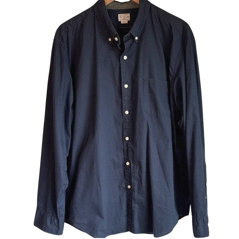 J.Crew Navy Micro-Dot Cotton Button-Up Shirt‎ Men's XL